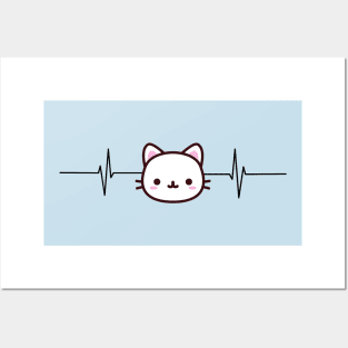 Heartbeat Cat Face Posters and Art